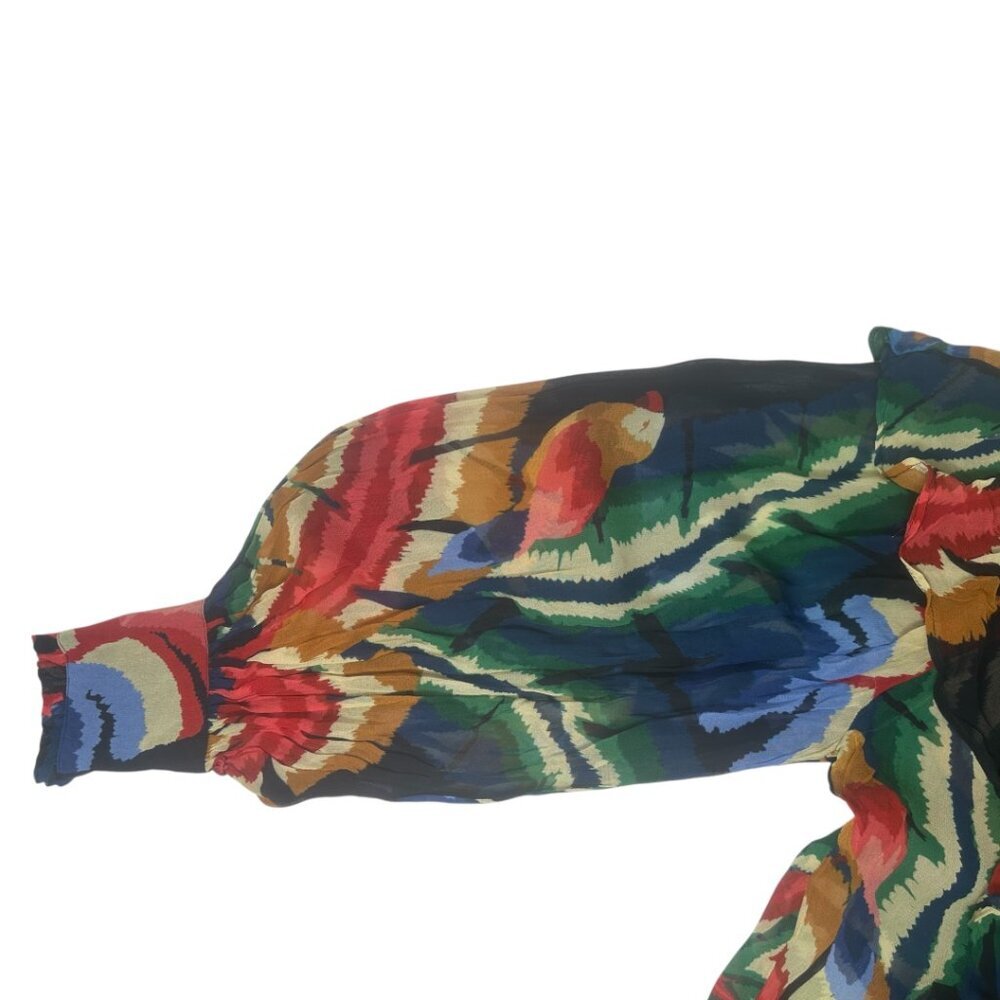 Farm Rio Chevron Forest Black Blouse Size Small Boho Festival Floral Statement - Picture 5 of 11